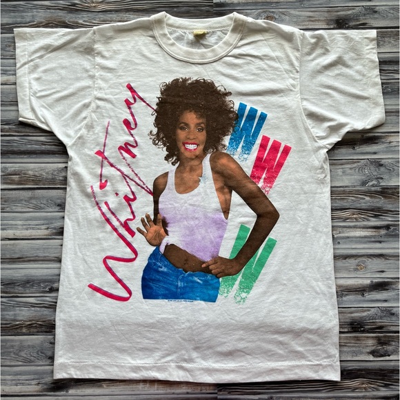 Vintage Tops - Vintage 1987 Whitney Houston single stitch white T-shirt short sleeve Tee